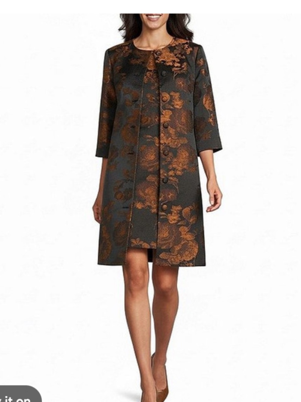 Preston & york brown Belinda black brocade jacket jacquard floral coat sz 4